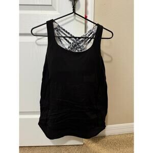 Lululemon Black/ dark gray Tank with Built-In Hot Pink Strappy Bra | Open Back